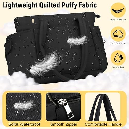 Sambois Puffer Tote Bag with Large Cup Holder& 15.6 Inch Laptop Compartment, Lightweight Puffy Work Bag with Water Bottle Pocket, Large Laptop Tote with Clutch Purse for Commuter Teacher Nurse (Black) thumbnail 4