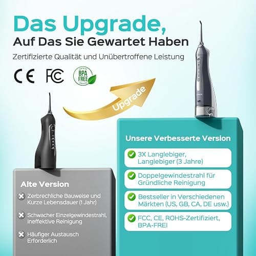 COSLUS Munddusche Kabellos Trragba Elektrische: 300ML WassertankTestsieger 2025 IPX7 Wasserdicht für Oral Health Enthusiasten Tägliche Tiefenreinigung Reinigung auf Reisen 5 Multifunktionale Jet-Tipps thumbnail 2