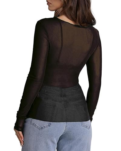 WIHOLL Womens Mesh Sheer Tops Sexy Crew Neck Summer Loose FIt Party Clubwear Shirts thumbnail 5
