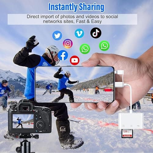 SD Card Reader for iPhone iPad, Built-in Lightning USB-C Dual Port SD Card Adapter with SD MicroSD USB 3 Slots Trail Camera Memory Card Viewer, No App Required, Plug and Play thumbnail 4