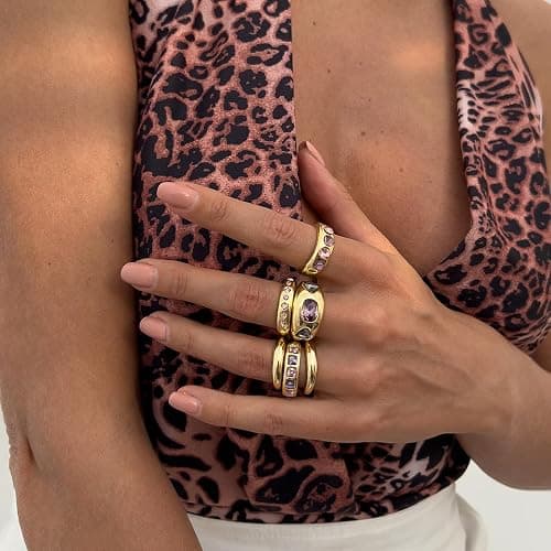 Chunky Gold Rings for Women Non Tarnish Silver Chunky Rings Set Adjustable Thick Statement Ring Gold Stackable Ring for Women Trendy Fashion Silver Jewelry thumbnail 3