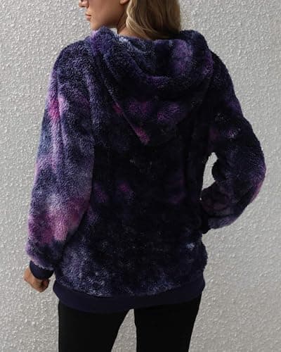 Yanekop Womens Hoodies Sherpa Pullover Sweater Fuzzy Fleece Sweatshirt Oversized Hoodie Cozy Outerwear with Pockets - 3X-Large - C Dark Purple thumbnail 5