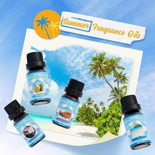 SoulOrigin Sommer ätherische Öle Set, Duftöl Geschenk Set für Öl Diffuser, Duftöle für Seifenkerze Herstellung 6x10ml Meeresbrise, Ananas, Wassermelone, Kokosnuss, rosa Strand und Pina Colada thumbnail 2