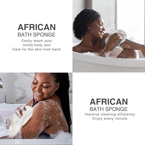 3 Pieces African Net Sponge, African exfoliating net African Net Long Net Bath Sponge Exfoliating Shower Body Scrubber Back Scrubber Skin Smoother（Pink, Green, Off-White） - Pink, Green, Off-white thumbnail 6