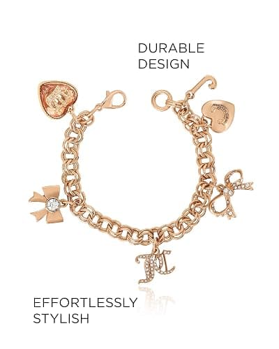 Juicy Couture Bracelet 7-7.5", Goldtone Charm Bracelets for Women with 6 Different Charms Featuring Clear Stones thumbnail 5