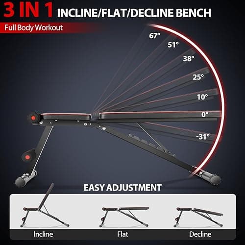 OPPSDECOR Weight Bench for Home Gym, 660LBS Fast Foldable Workout Bench Press for Home Gym Full Body Strength Training, 8 Adjustable Backrests Incline/Flat/Decline Sit up Bench thumbnail 3