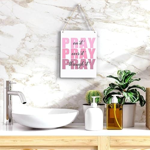 Pink Wall Decor Bible Verse Wall Art Christian Gifts for Women Room Decor for Women Girls Room Decoration Office Wall Decoration for Woman Bedroom Decor for Teen Girls Inspirational Decoration Pray Over It Wall Art thumbnail 5
