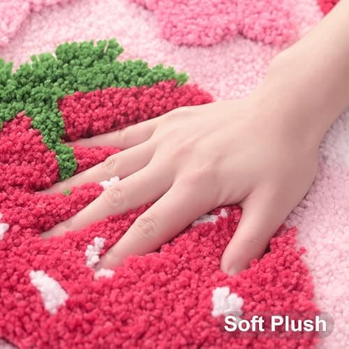 Anybar Pink Bathroom Rugs Cute Strawberry Flower Bath Mat Bathroom Accessories, Funny Colorful Non Slip Floor Bath Rug Machine Washable Bathmat Soft Microfiber Carpet for Shower, Bathtub (18x25 inch) thumbnail 4