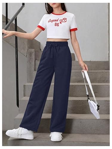 SOLY HUX Girl's Straight Wide Leg Sweatpants Casual High Waisted Baggy Joggers Track Pants thumbnail 5