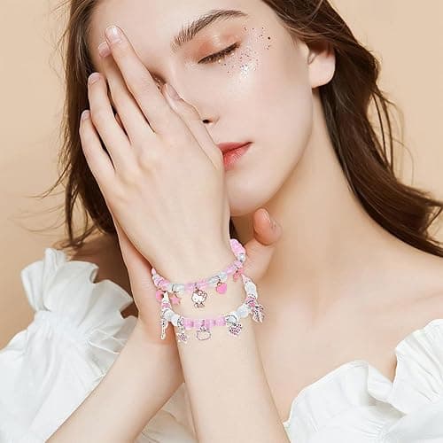 ISCSTO Cute Cat Bracelet Cute Cartoon Kawaii Elastic Beaded Bracelets for Women Kawaii Stuff Bff Cat Bracelets for Birthday Christmas thumbnail 2