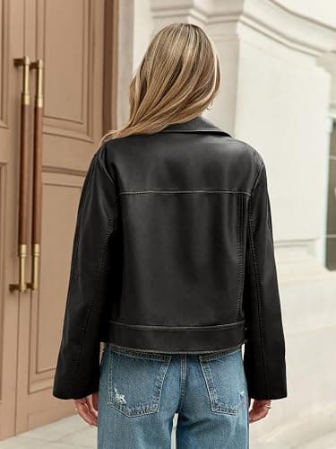 Yousify Womens Faux Leather Jacket Casual Zip Up Motorcycle Long Sleeve Collared Fall Cropped Coats with Pockets thumbnail 4