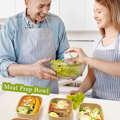 50-Pack 22oz Kraft Paper Bowls Disposable with Lids and Wooden Forks, Disposable Meal Prep Containers Paper Food Prep Containers with Lids, To Go Container for Hot Soup/Salad, Freezer & Microwave Safe thumbnail 2