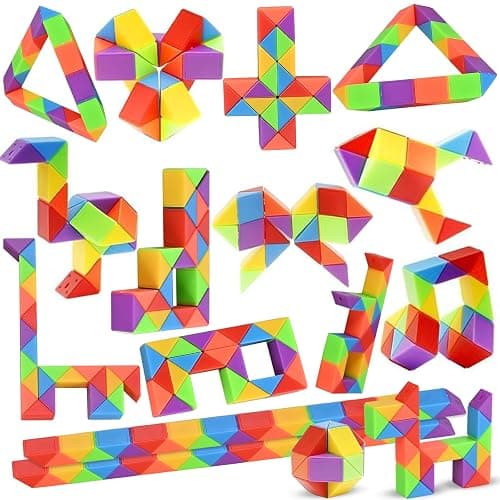 GOLDGE 24 Pack Mini Fidget Snake Cube Puzzle Toys - Party Favors & Goodie Bag Fillers for Kids & Teens - Rainbow Colors - Bulk Birthday & Back to School Gifts - Stocking Stuffers - Image 1