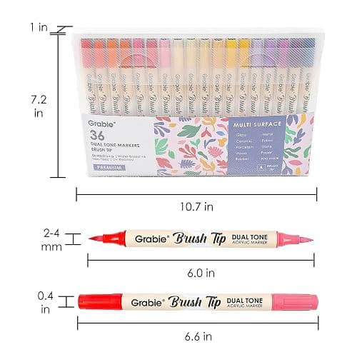 Grabie 72 Colors Acrylic Paint Markers, Soft Brush Tip Acrylic Markers Set, Water Based Acrylic Markers for Wood, Fabric, Canvas, Glass, Stone, Rock Painting and DIY Crafts Art Supplies, Set of 36 thumbnail 3