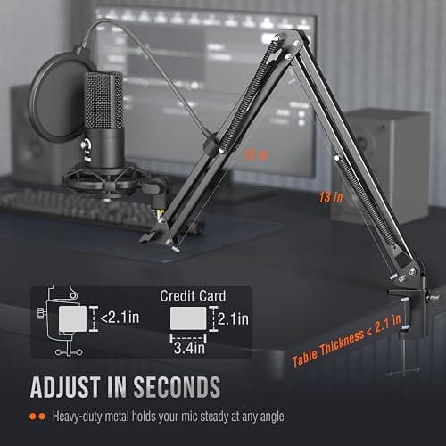 FIFINE Studio Condenser USB Microphone Computer PC Microphone Kit with Adjustable Boom Arm Stand Shock Mount for Instruments Voice Overs Recording Podcasting YouTube Vocal Gaming Streaming-T669 thumbnail 7