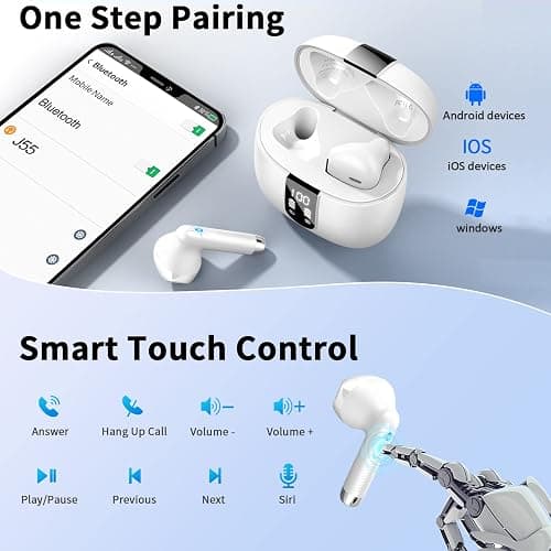 Wireless Earbuds, Bluetooth 5.4 Headphones NEW Wireless Headphones with 4 ENC Mic, 56H Bluetooth Earphones in Ear Noise Cancelling Deep Bass, Mini Ear Buds Bluetooth Earbuds IP7 Waterproof LED Display thumbnail 7