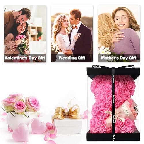 K KYMAKE Rose Bear Gift for Mom, Mothers Day Preserved Rose Teddy Bear with Gift Box & Greeting Card – Handmade Flowers Bear for Women, Anniversary, Birthday Gifts for Her thumbnail 7