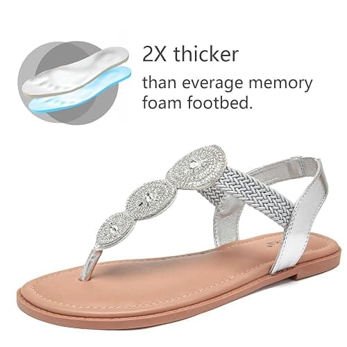 Luoika Women's Wide Width Flat Sandals, Flip Flop Thong Strappy Rhinestone Comfortable Summer Beach Shoes thumbnail 5