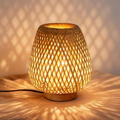 URLIGHTS Table Lamp with Double Layer Woven Shade Wood Base,Desk Bedside Small Lamps with 6ft Power Cord, 110V Plug, Dimmable E26 Socket (Bulb Included) for Living Room Night Stands Bedroom thumbnail 7
