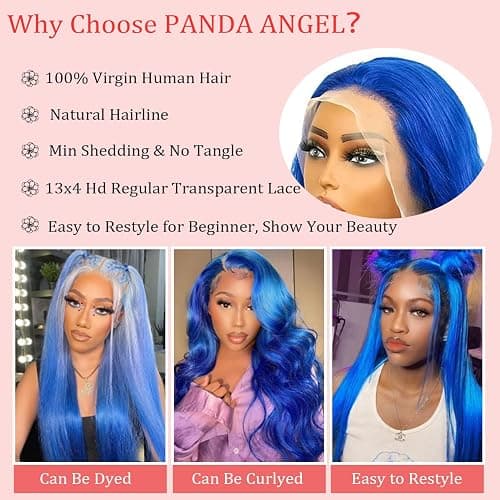 PANDA ANGEL Blue Lace Front Wigs Human Hair Straight 13x4 Hd Transparent Lace Frontal Wigs Wear and Go Glueless Navy Blue Wigs Human Hair for Black Women Colorful Dark Blue Lace Front Wig 26 Inch thumbnail 5