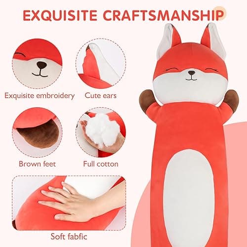 Dalmao 22 inch Orange Fox Stuffed Animal, Soft Long Pillow Doll, Cute Fox Plush Hugging Pillow Plushies Toy Gift for Kids, Boys Birthday,Valentine - Fox - 22 inch thumbnail 4