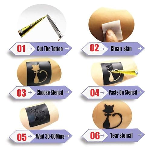 Temporary Tattoos Kit, 4Pcs Semi Permanent Tattoo Paste Cones, India Body DIY Art Painting for Women Men Teens,Summer Trend Freehand Plaste with 3 Colors,20Pcs Adhesive Stencil,1Pc Bottle,4Pcs Nozzles thumbnail 2