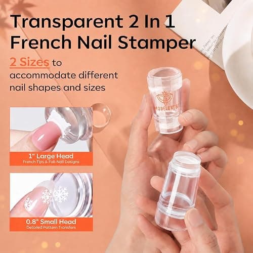 modelones French Tip Nail Tool 6Pcs Nail Stamp Silicone French Tips Stamp | with 2 Sizes Replacement Heads Nail Stuff for French Manicure Home DIY Salon with Jelly Stamper Scraper Nail Stamping Kit thumbnail 2