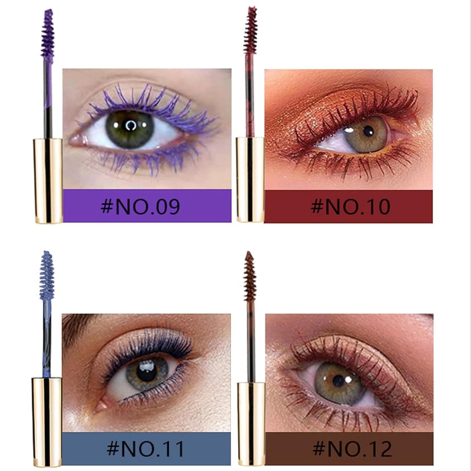 12 Colors Colorful Mascara Set, Blue White Black Rainbow Colourful Long Lasting Wipe Resistant Waterproof Colored 3D Fiber Eyelashes Mascara Volume Eyelashes thumbnail 4