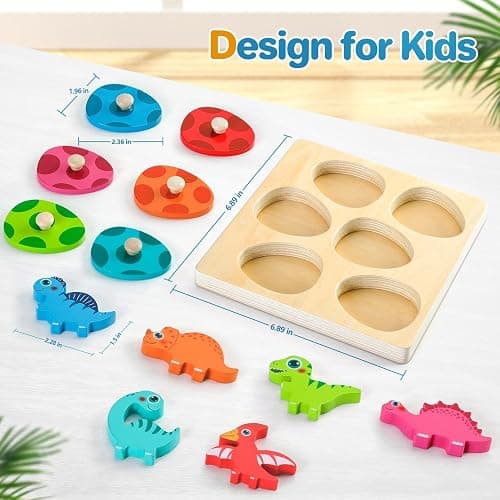 Montessori Toys for 1 2 Year Old Boys Girls Gifts: Wooden Shape Sorter & Color Match Baby Puzzles 12-18 Months - Dinosaur Matching Eggs Peg Puzzle for 1 2 Year Old Toddler Learning Activities thumbnail 2
