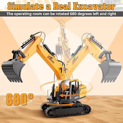 V-Opitos RC Excavator Toys for Boys Age 3, 4, 5, 6, 7, 8, 9, 10+ Years Old, 13CH Excavable Remote Control Construction Toys with Alloy Shovel/Lights/Sounds, Ideal Christmas Birthday Gifts for Kids thumbnail 5