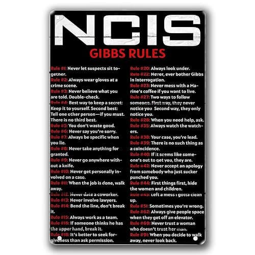 TRENDSTHAN Ncis Gibbs Rules 69 Rules Metal Signs Retro Metal Tin Sign Vintage Sign For Home Coffee Bar Pub Wall Poster Inspirational Quotes Decor 8x12 Inch - Image 1