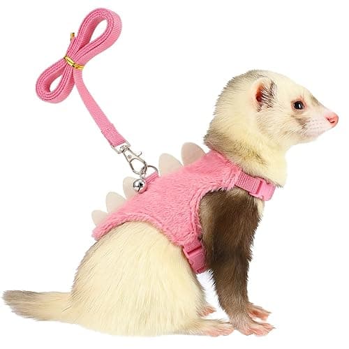 YBEATY Ferret Harness and Leash Set Small Animals Vest Harness with Safe Bell Dinosaur Shaped Leash Set for Baby Rabbit Guinea Pig Teacup Chihuahua Mouse and Other Small Pet (Pink) - Image 1