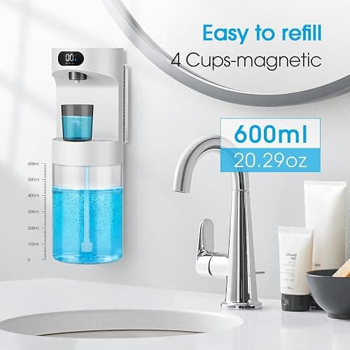 YenLove Automatic Mouthwash Dispenser for Bathroom,20.29 oz Touchless Electric Mouth Wash Dispensers Bathroom Accessories Set with 4 Magnetic Cups,4 Modes Wall Mounted Mouth Wash Dispenser for Home thumbnail 5