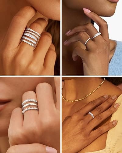 FROLOVER Stackable Silver/Gold Rings for Women Non Tarnish Trendy Dainty 14K Gold Plated Stacking Cubic Zirconia Thumb Ring Set Minimalist Promise Wedding Bands Engagement Rings for Women Size 6-10 thumbnail 3