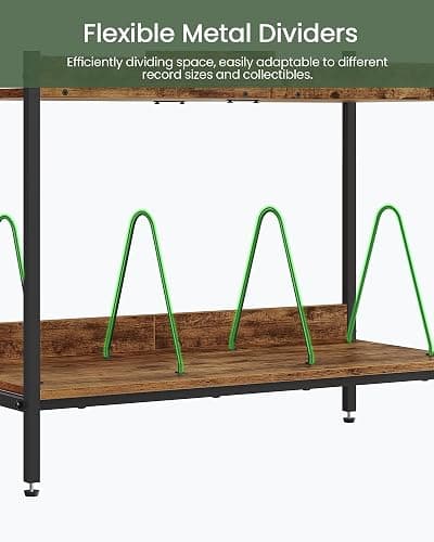 CHOEZON 2-Tier Vinyl Record Storage Holder Rack, 250 LP Albums Display Shelf, Wooden Vinyl Storage Rack with Wire Dividers for Records, CDs, Books, Rustic Brown and Black DTCW07BF thumbnail 5