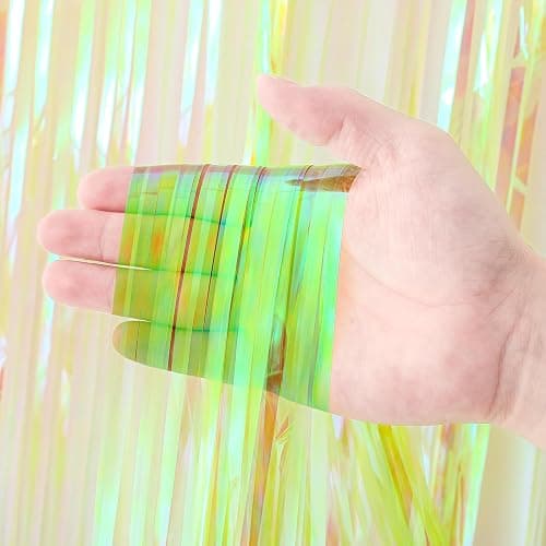 Voircoloria Green Iridescent Fringe Backdrop Curtains,3.3x6.6ft, 2 Pack | Tinsel Streamers, Door Shimmer, For Baby Shower, Birthday Party Decorations, Graduations thumbnail 2