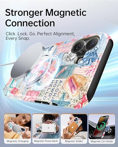 TAMUEL for iPhone 16 Case, Cute Aesthetic Beach Ocean Seashell Collage Summer Phone Case, Compatible with Magsafe, Trendy Coastal Magnetic Slim Shockproof Protective Women Girl Men Cover thumbnail 3