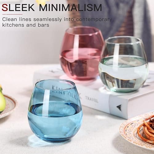 Colored Stemless Wine Glasses Set of 6-15 oz -【Hand-Blown】 Colored Drinking Glasses, European Design Crystal Glass For Red & White Wine, Unique Gifts for Wedding, Birthday(Multicolor) thumbnail 2