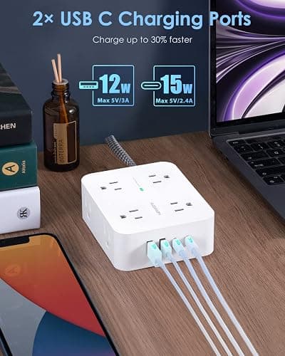 6Ft Surge Protector Power Strip with USB C, HANYCONY Extension Cord with 8 Outlets(2.2 IN) 4 USB Ports(2 USB C), Flat Plug, Wall Mount, 3 Side Outlet Extender for Home Dorm Room Essentials, ETL Listed thumbnail 4