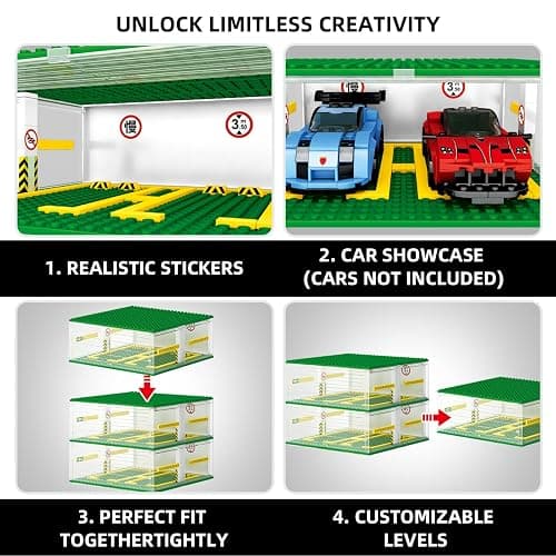 NEWABWN Creative Three-Story Building Block Garage with Display Features, Compatible with Small Lego Cars (130 Pieces), Ideal for 8-Studs Wide Building Blocks Cars (Cars Not Included) thumbnail 4