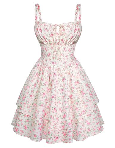 Scarlet Darkness Floral Corset Dress for Women Ruffle Mini Dress Summer Sundress - Image 1