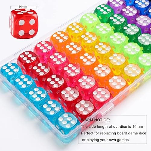 50 Pieces Dice Set, 14mm Bulk 6 Sided Colored Dices for Board Games, Math Learning,Classroom thumbnail 3