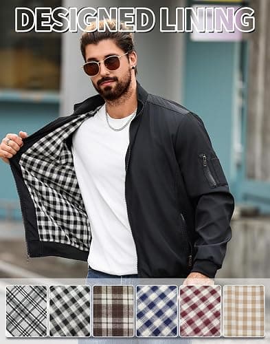 Wizoat Men's Bomber Jacket Lightweight Casual Windbreaker Jackets Zip Up Coat thumbnail 5