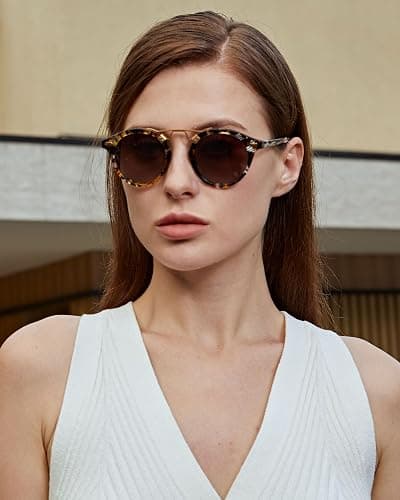 CARFIA Small Face Acetate Polarized Sunglasses for Women UV Protection, Retro Double Bridge Eyewears Metal Brow Round Sunnies thumbnail 4