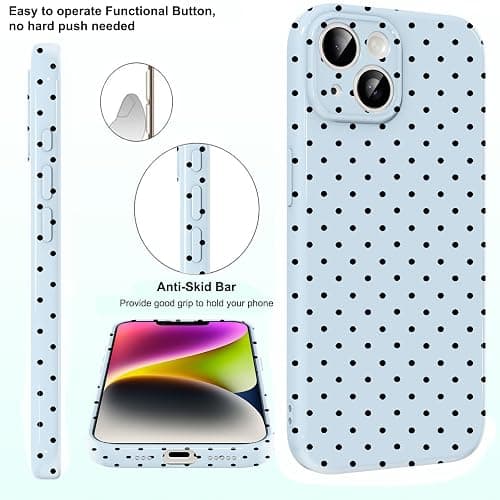 RUMDEY Polka Dot Phone Case for iPhone 14 Cute Fashion Pattern Case 6.1", Aesthetic Trendy Stylish Print Design Women Girly Cover Camera Protective Gloss Soft Slim Silicone Shockproof TPU Funda, Blue thumbnail 6
