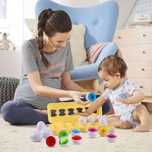 J-hong Matching Eggs 12 pcs Set Easter Eggs - Educational Color & Shape Recognition Sortere Skills Study Toys, Montessori Toys, STEM Educational Toy Gift for Toddler 1-3Year Old thumbnail 2