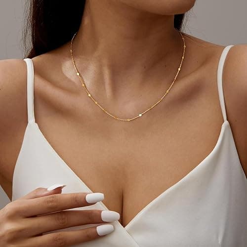 JeweBella Kette Gold Damen Wasserfest Halskette Damen Gold Kette/Herz/Kugel/Rund/Perlenkette 18K Goldkette Silberkette Dünn Choker Kette Damen Silber/Gold Schmuck Geschenke thumbnail 4