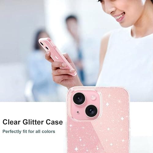 JJGoo Compatible with iPhone 15 Case Glitter, Clear Transparent Soft TPU Sparkle Anti-Scratch Shockproof Protective Phone Bumper, Women Girls Slim Bling Sparkly Phone Case thumbnail 7