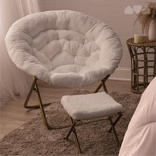 Milliard Cozy Chair/Faux Fur Saucer Chair for Bedroom/X-Large (White + Footrest) thumbnail 7