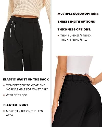 FUNYYZO Wide Leg Pants Women's High Elastic Waisted in The Back Business Work Trousers Long Straight Suit Pants thumbnail 3